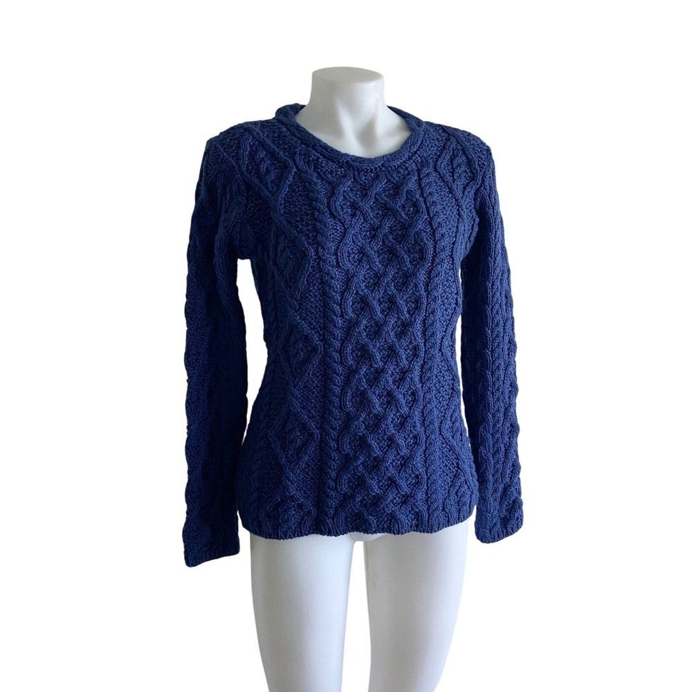 Irelandseye Lambay Aran Sweater Indigo Marl Merino Wool Blue Cable Knit A654 M